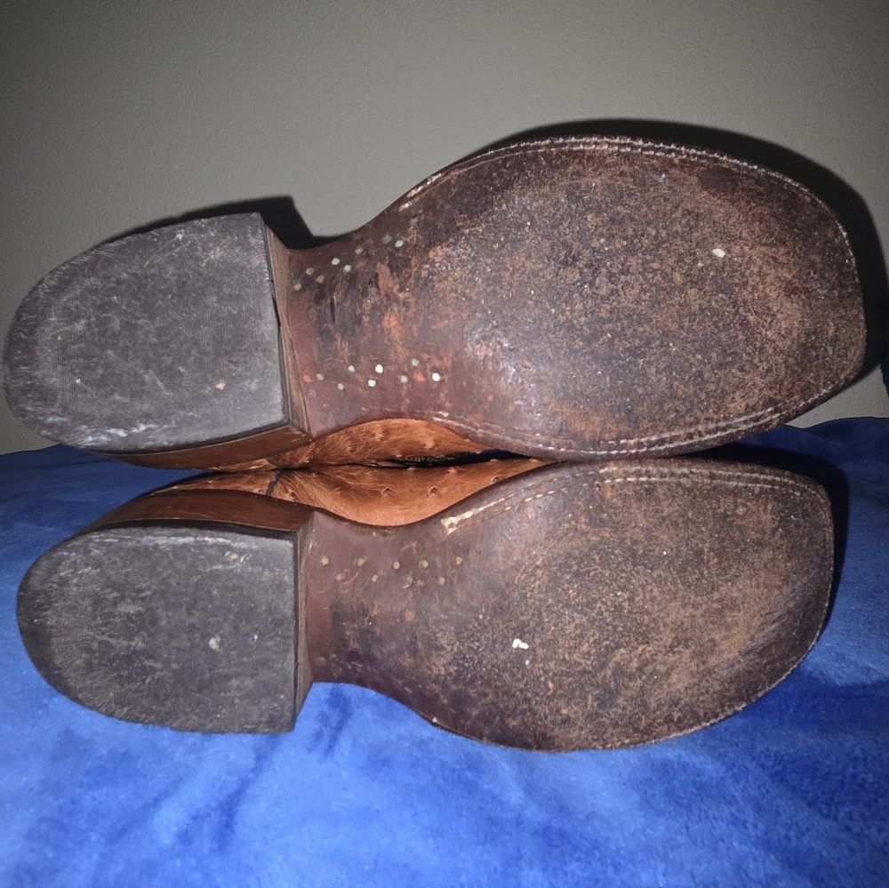 Lucchese Tan Ostrich Leather Western Boots - Picture 9 of 15